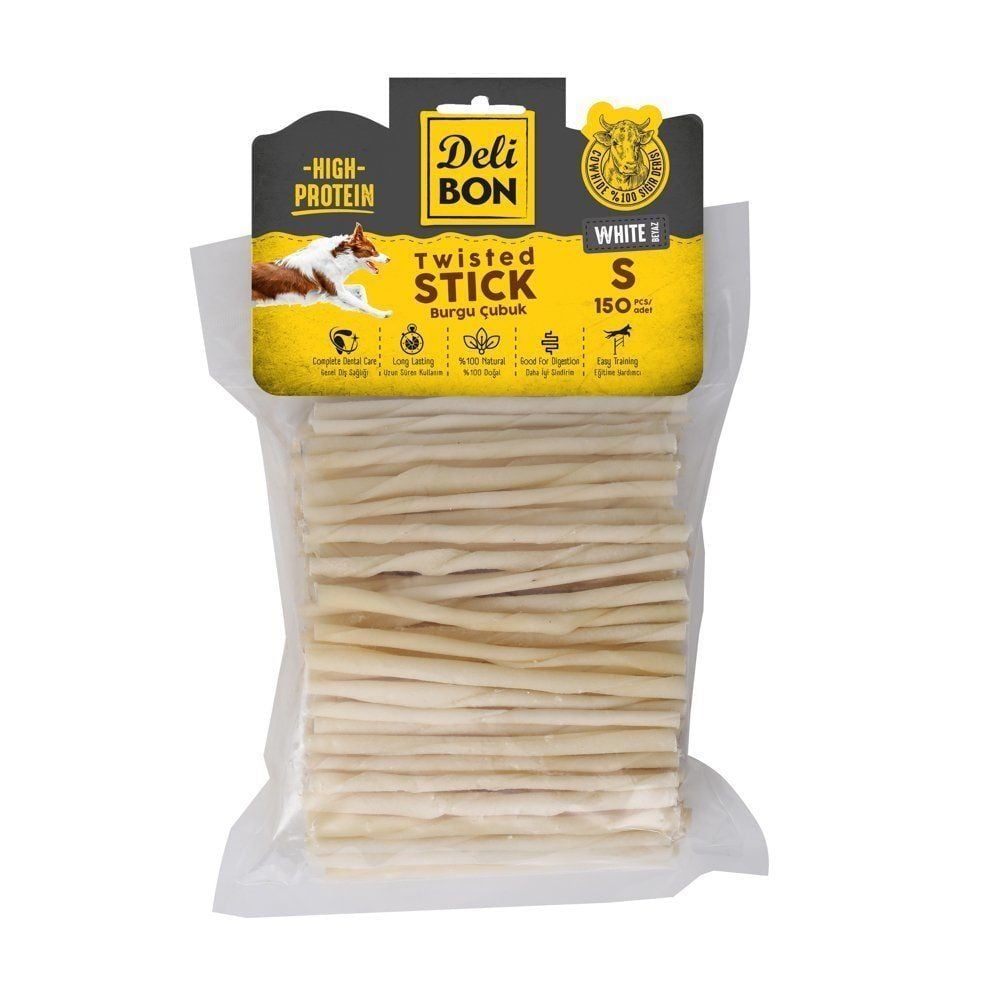 [EKO150SWHITE] Delibon Rawhide Thin Twisted Stick Dog Treat 150 pcs (White)