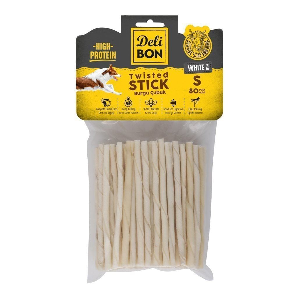 [EKO80SWHITE] Delibon Rawhide Thin Twisted Stick Dog Treat 80 pcs (White)