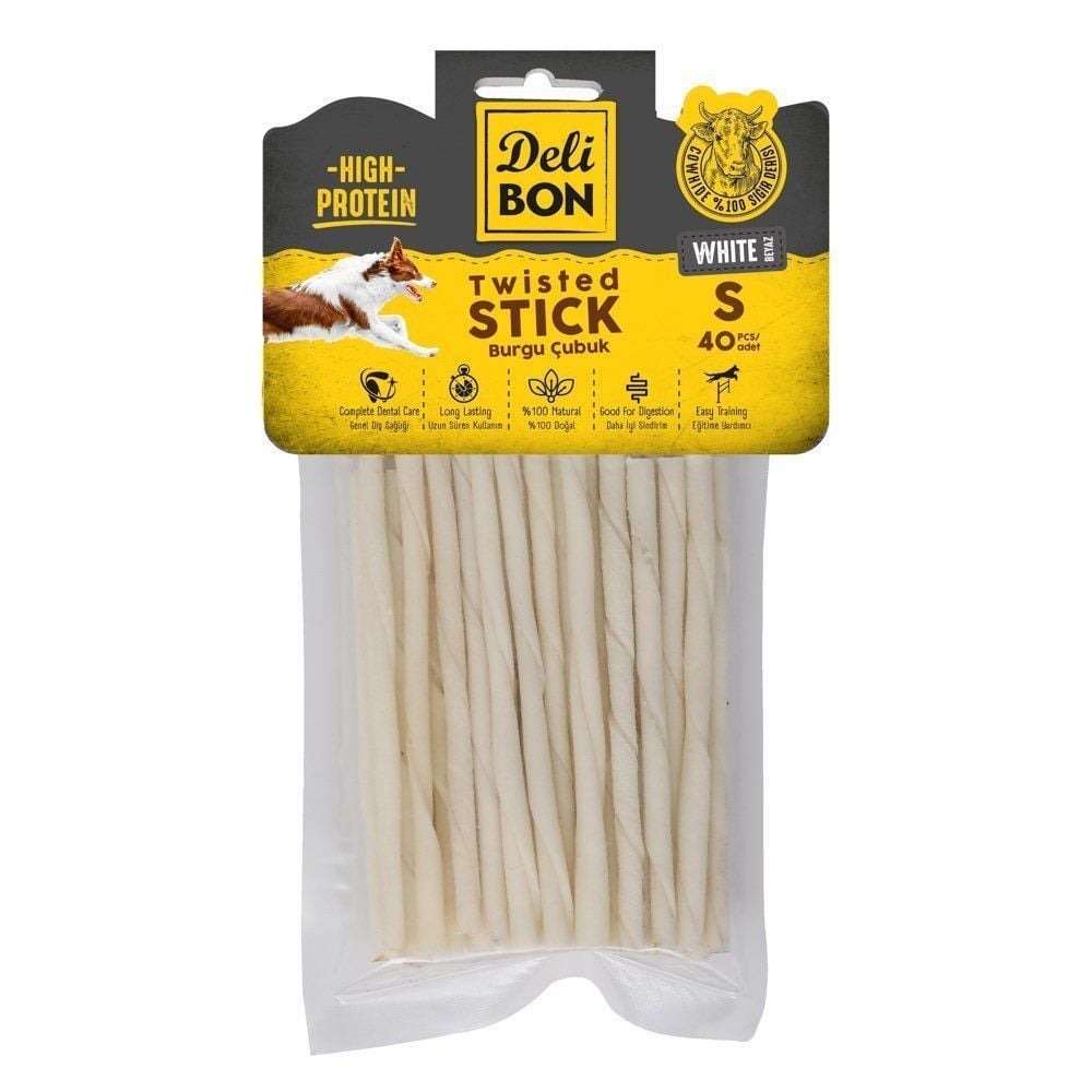 [EKO40SWHITE] Delibon Rawhide Thin Twisted Stick Dog Treat 40 pcs (White)