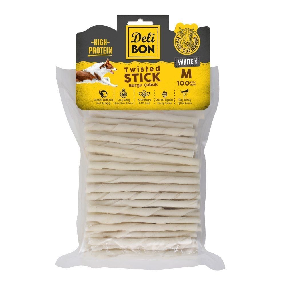 [EKO100MWHITE] Delibon Rawhide Thick Twisted Stick Dog Treat 100 pcs (White)