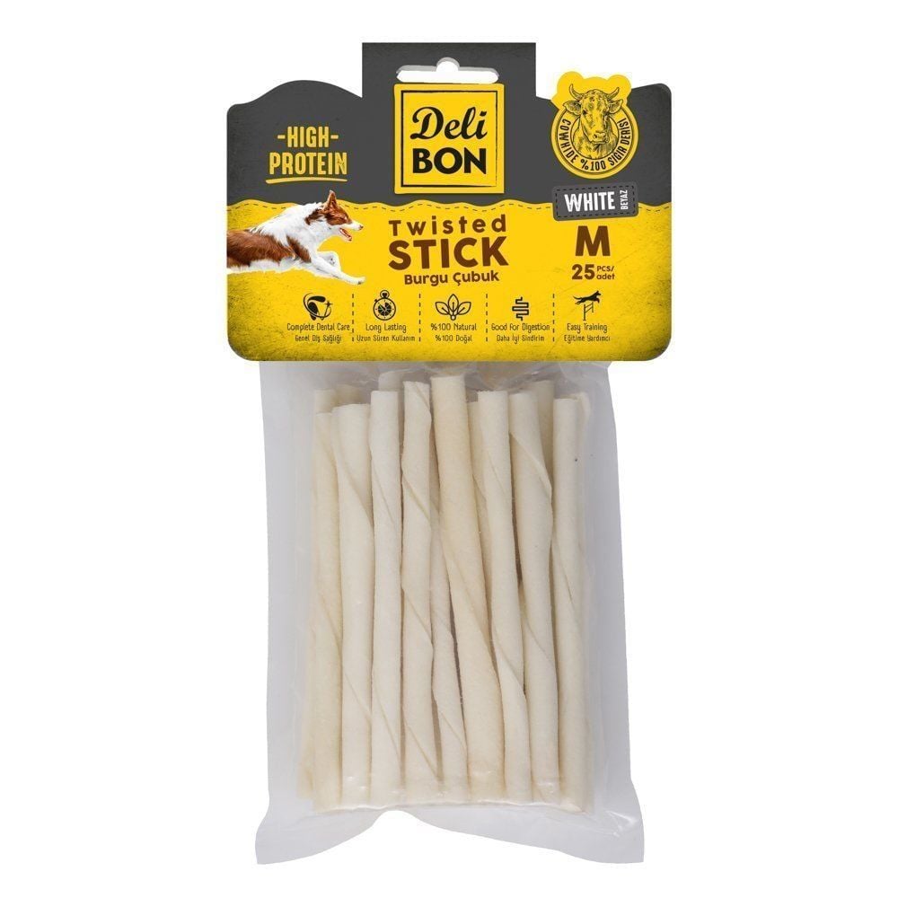 [EKO25MWHITE] Delibon Rawhide Thick Twisted Stick Dog Treat 25 pcs (White)