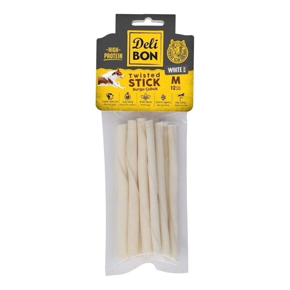 [EKO12MWHITE] Delibon Rawhide Thick Twisted Stick Dog Treat 12 pcs (White)