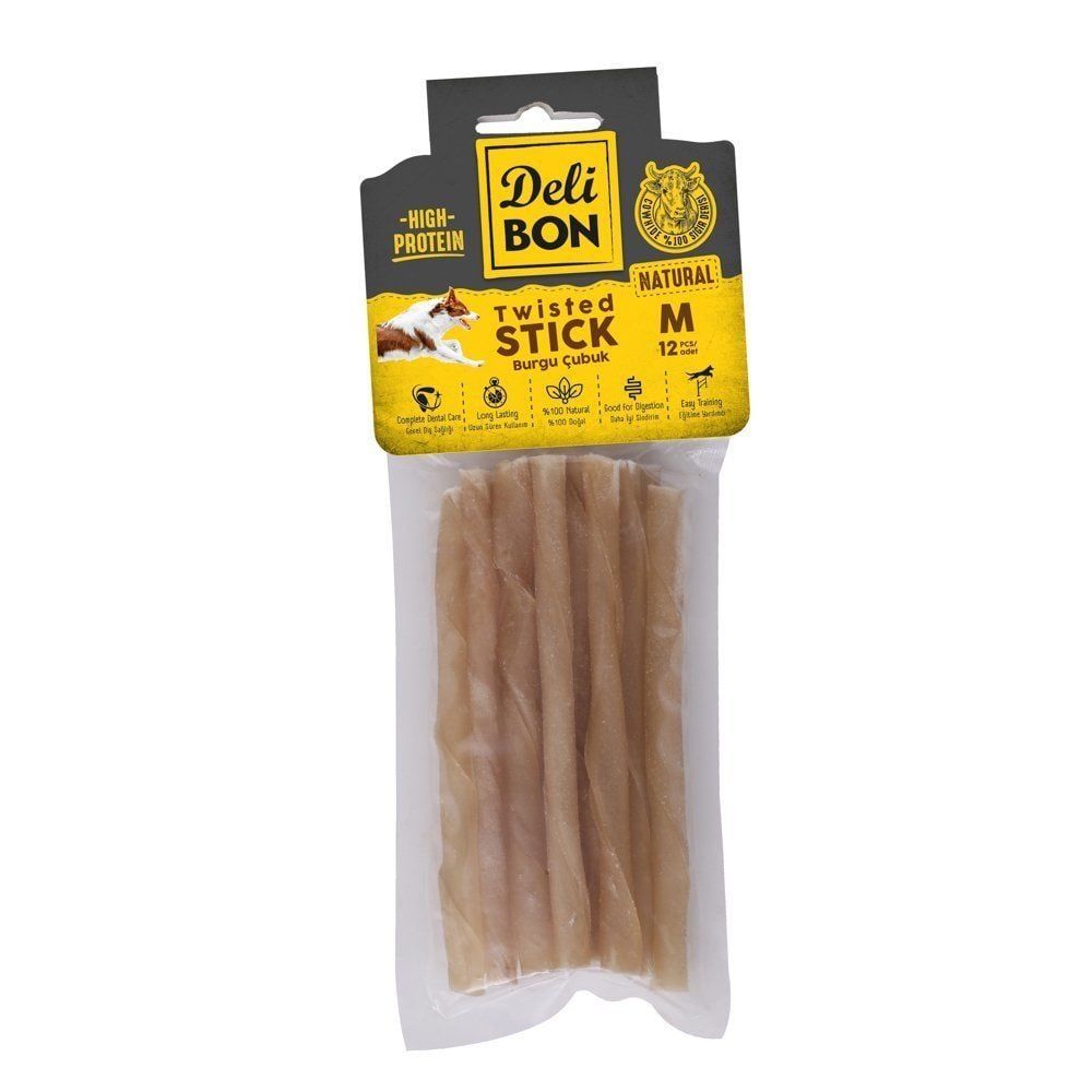 Delibon Rawhide Thick Twisted Stick Dog Treat 12 pcs