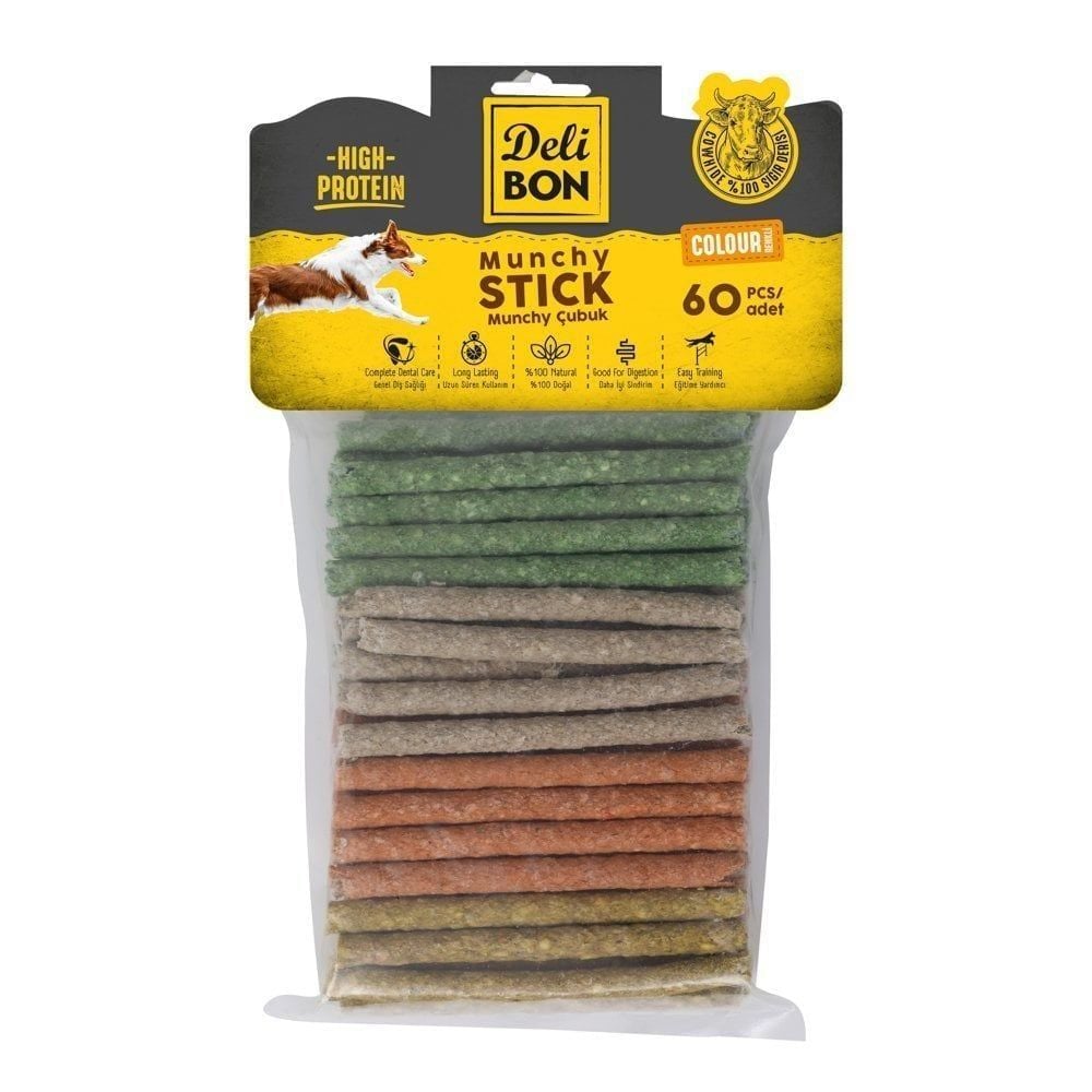 [EKO60MUNCHYMIXCOLOR] Delibon Rawhide Thick Munchy Stick Dog Treat 60 pcs
