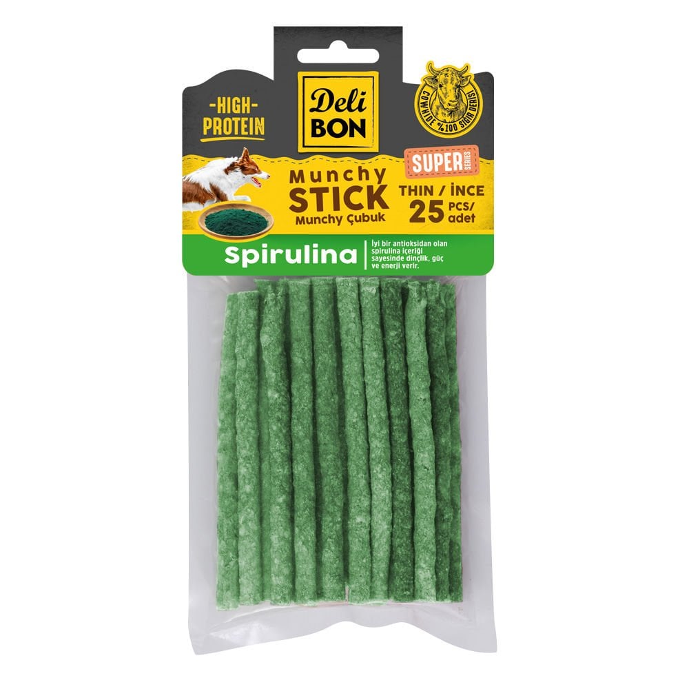 [SUPER25MUNCHYSPIRULINA] Delibon Rawhide Spirulina Thin Munchy Stick Dog Treat 25 pcs