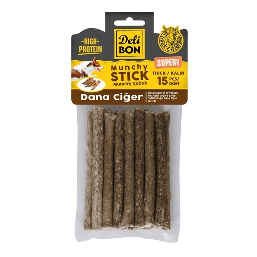 Delibon Dana Ciğer Munchy Çubuk Köpek Ödül Maması Kalın 15 Adet